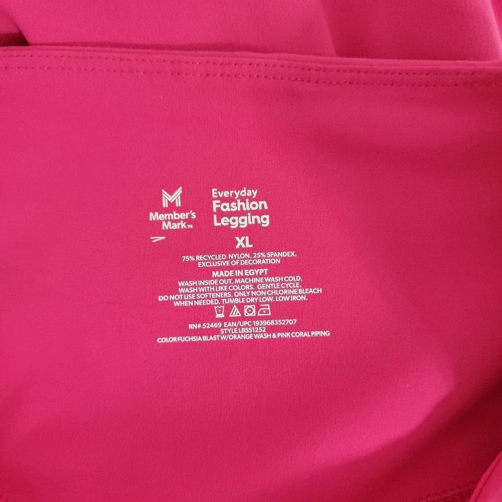 Members Mark‎ Womens XL Leggings Pink Athletic Workout Yoga Pockets High Rise